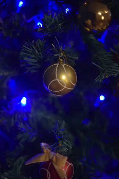 Blue Background Fir Tree Christmas Tree Decorations — Stock Photo, Image