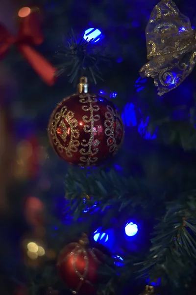 Blue Background Fir Tree Christmas Tree Decorations — Stock Photo, Image