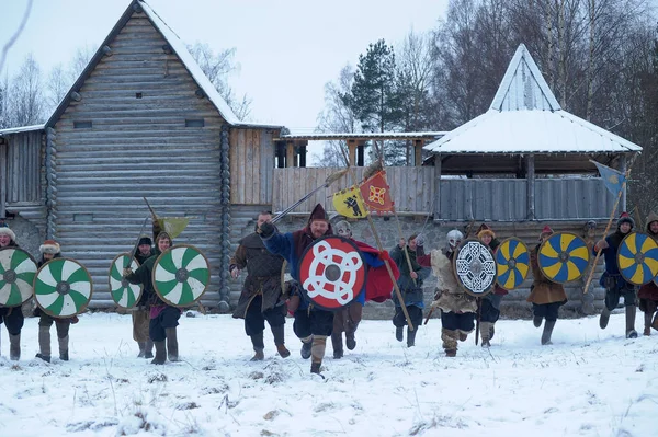 Rusko Saint Petersburg 2014 Festival Historickou Rekonstrukci Vikingů Zimě Vikingové — Stock fotografie