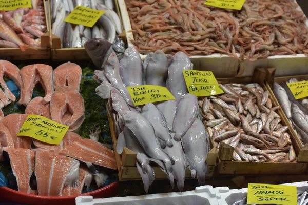 Turquie Istanbul 2018 Grande Variété Poissons Dans Marché Aux Poissons — Photo