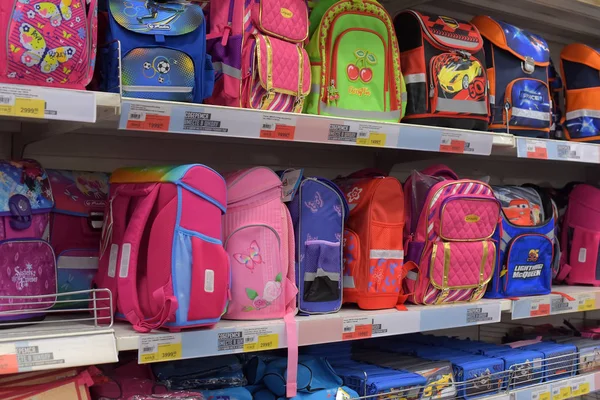 Russia Petersburg 2018 Backpacks Schoolchildren Academic Year Supermarket — Stock Photo, Image