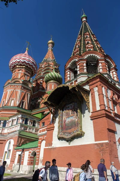 Russie Moscou 2018 Dômes Multicolores Cathédrale Basilique Sur Place Rouge — Photo