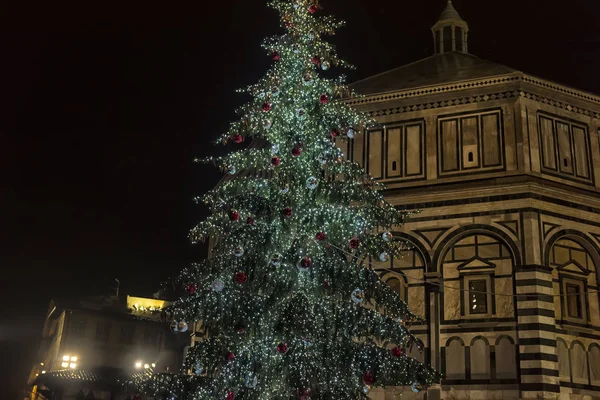 Italia Firenze 2018 Duomo Firenze Albero Natale Notte — Foto Stock