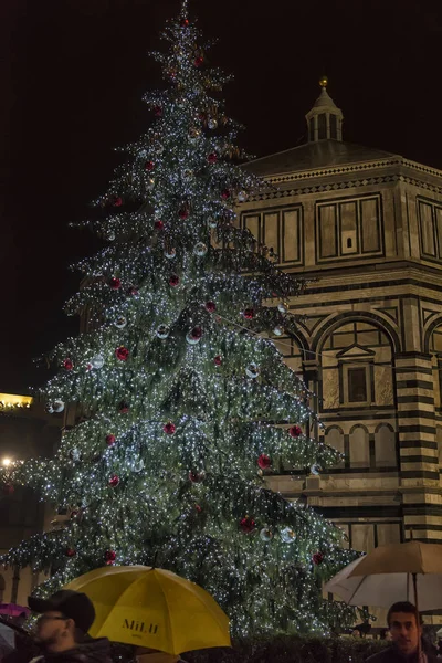 Italia Firenze 2018 Duomo Firenze Albero Natale Notte — Foto Stock