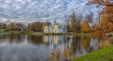 Russia, Tsarskoye Selo, 14,10,2018  Pavilion Grotto and Cameron's Gallery in Catherine park in Tsarskoye Selo (Pushkin), Russia