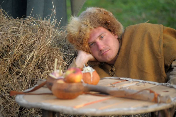 Russia Volkhov 2013 People Authentic Historical Clothing Medieval Feast Festival — Stock Photo, Image