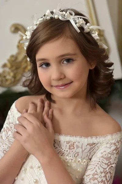 Portrait Beautiful Little Brunette Big Expressive Eyes — Stock Photo, Image