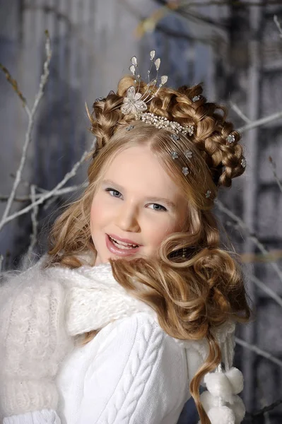 Elegante Jonge Winter Princess Blonde Met Kapsel Met Vlechten — Stockfoto