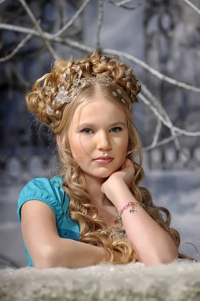 Fairy Winter Portrait Young Girl White Flashlight — Stock Photo, Image