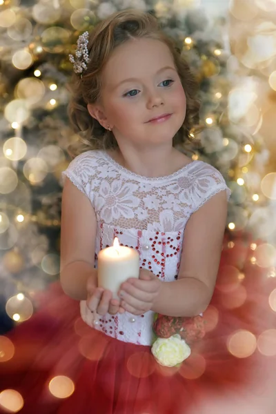 Portrait Charming Girl Candles Hands — Stock Photo, Image