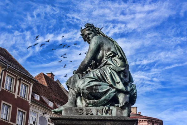 Graz Austria 2018 Archduke Johann Fountain Allegorical Representation River Sann — Stock Photo, Image