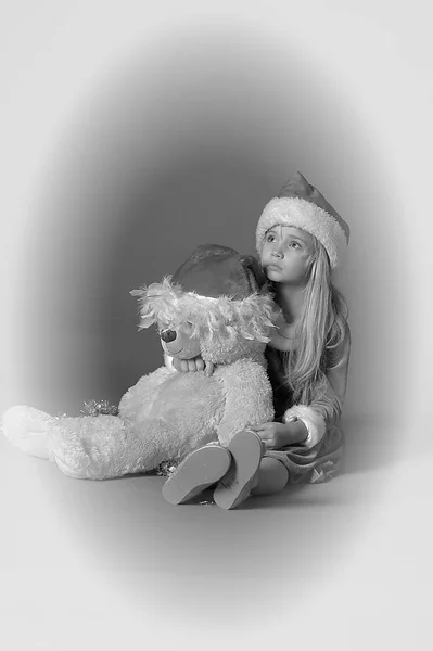 Portrait Beautiful Blonde Child Christmas Hat — Stock Photo, Image