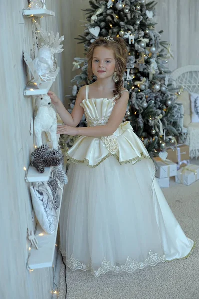 Princesse Hiver Robe Blanche Sapin Noël — Photo