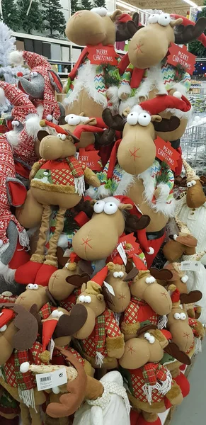 Rússia São Petersburgo 2018 Brinquedos Natal Alces Ursos Loja — Fotografia de Stock