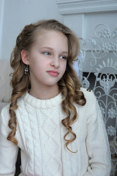 Portrait Girl Years Old Blonde Curls — Stock Photo, Image