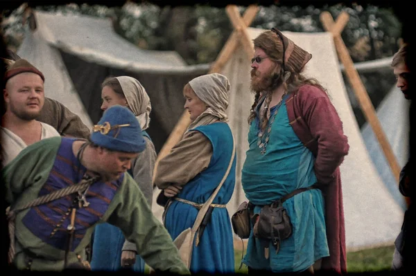 Rusya Volkhov 2013 Insanlar Erken Ortaçağ Tarihi Yeniden Inşası Festival — Stok fotoğraf