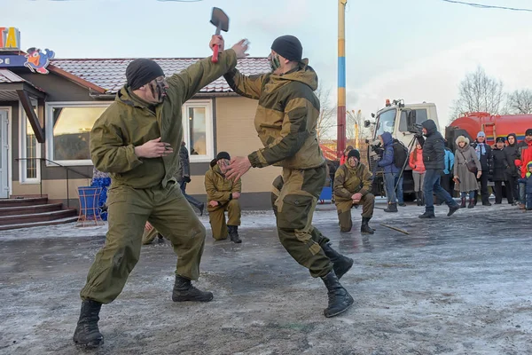 Rusya Askeri Sokak Hokeyi Gün Festivali Nde Kışın Mücadele Severodvinsk — Stok fotoğraf