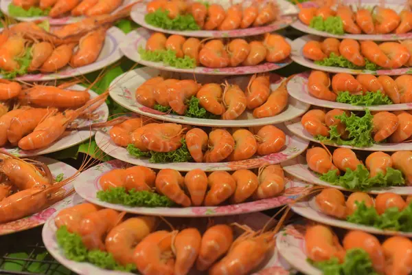 Camarones Platos Para Venta Mercado Comestibles — Foto de Stock