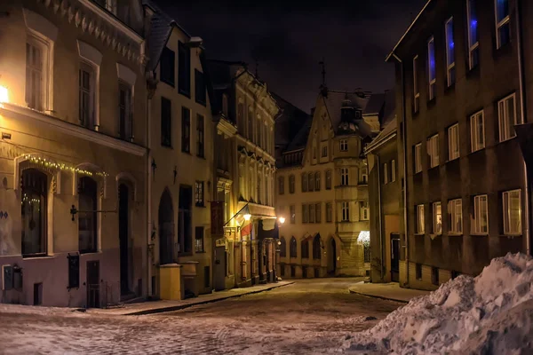 Estónia Tallinn 2014 Ruas Cidade Velha Noite Inverno — Fotografia de Stock