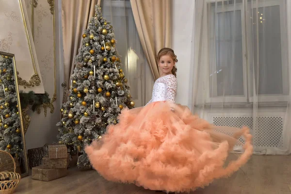 크리스마스에 복숭아 드레스와 화려한 화이트 — 스톡 사진