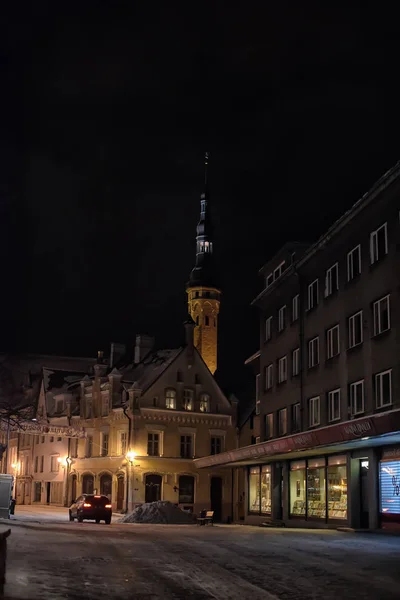 Estonia Tallin 2014 Calles Nocturnas Del Casco Antiguo — Foto de Stock