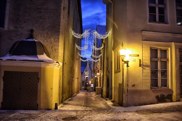 Estonie Tallinn 2014 Rues Nocturnes Vieille Ville — Photo