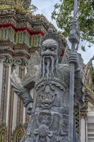 Tailandia Bangkok 2018 Close Ancient Chinese Warrior Stone Statues Wat — Foto de Stock