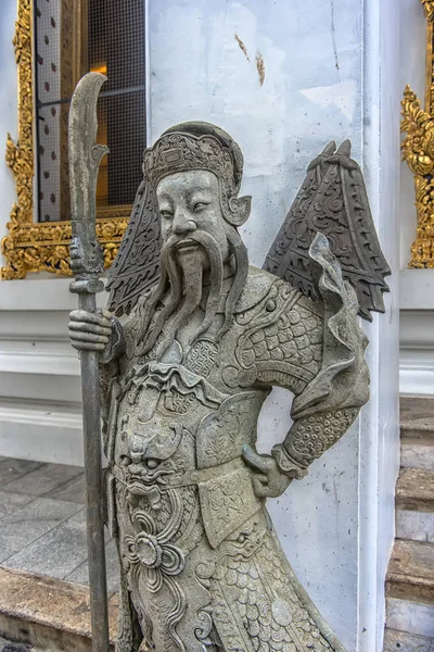 Tajlandia Bangkok 2018 Zamknij Starożytne Chińskie Kamienne Posągi Wojownika Świątyni — Zdjęcie stockowe