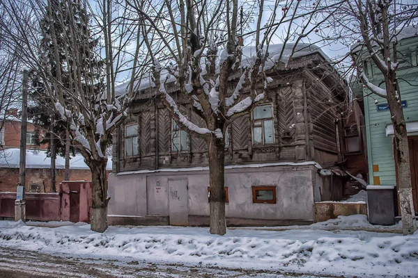 Russland Tula 2019 Alte Hölzerne Häuser Einer Straße Der Stadt — Stockfoto