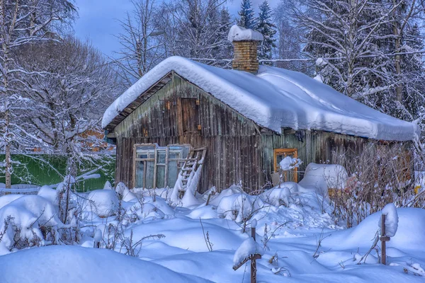 Зима Прийшла Село Всі Будинки Дерева Покриті Білим Снігом — стокове фото
