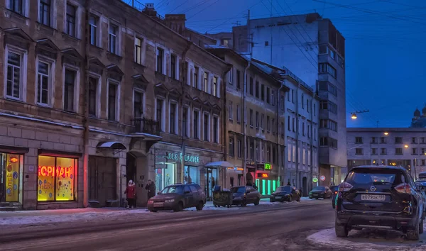 Rusya Kış Aylarında Kar Yağışı Sokakta Petersburg 2019 Razezgaya — Stok fotoğraf