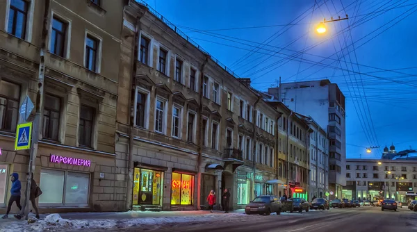 Russia Petersburg 2019 Razezgaya Street Winter Snowfall — Stock Photo, Image