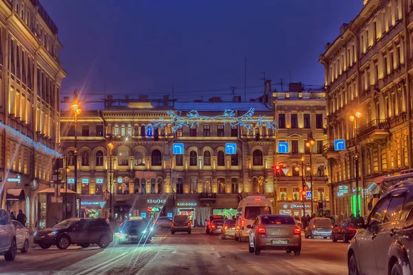 Rússia São Petersburgo 2019 Marata Sreet Noite Inverno — Fotografia de Stock