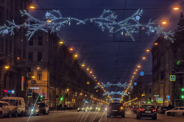 Rusia San Petersburgo 2019 Liteyny Prospect Por Noche Invierno — Foto de Stock