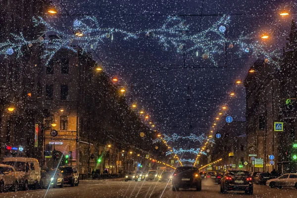 Russia San Pietroburgo 2019 Liteyny Prospect Notte Inverno — Foto Stock
