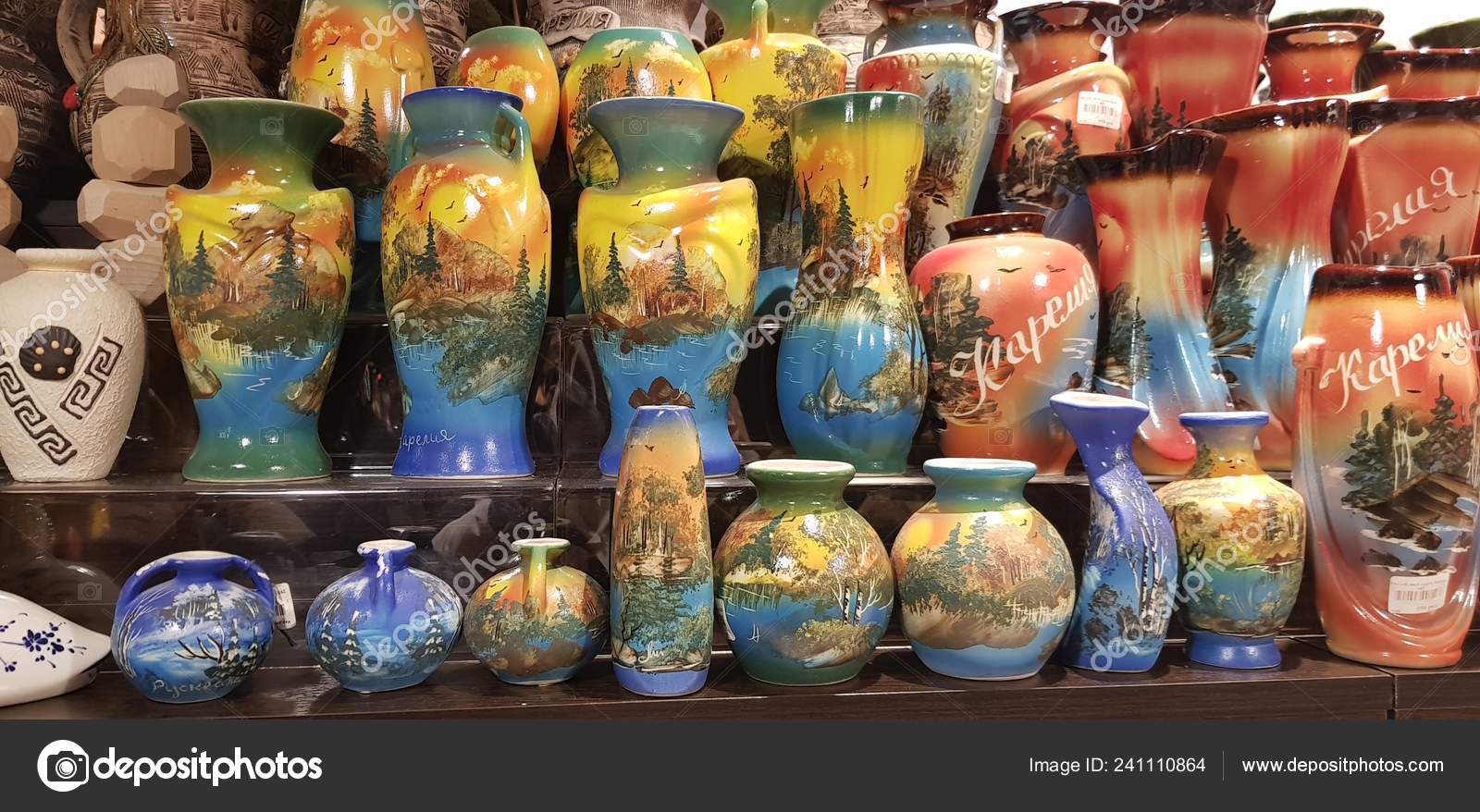 Russia Karelia 2019 Beautiful Ceramic Jugs Vases Painting Sale