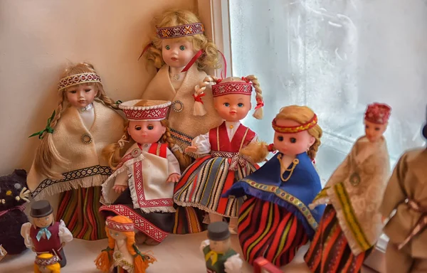 Latvia Riga 2016 Dolls Latvian National Clothes Souvenirs Tourists — Stock Photo, Image