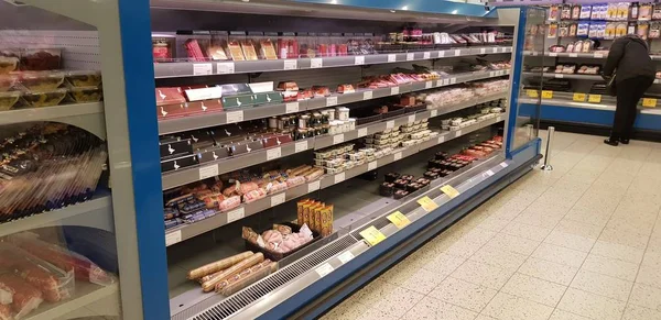 Finlande Lappenranta 2019 Produits Sur Étagères Dans Supermarché — Photo