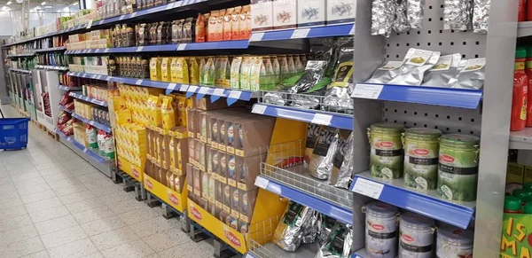 Finlandia Lappenranta 2019 Productos Estanterías Supermercado — Foto de Stock