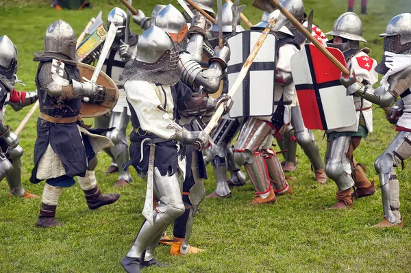 Shot of Advancing Army of Viking Warriors. Medieval Reenactment. — Stock Photo, Image