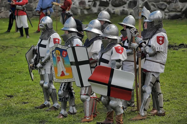 Shot of Advancing Army of Viking Warriors. Medieval Reenactment. — Stock Photo, Image