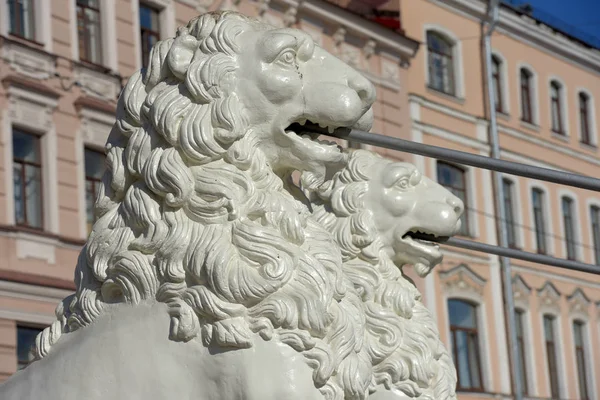 El Puente León en San Petersburgo. Leones de hierro blanco del puente — Foto de Stock