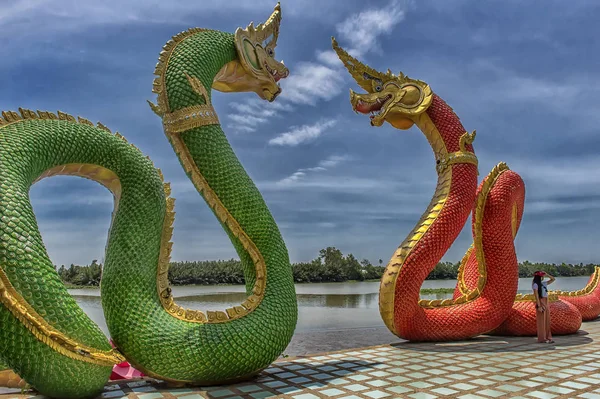 En Wat Saman Rattanaram en Chachoengsao, hay un Reclin gigante —  Fotos de Stock