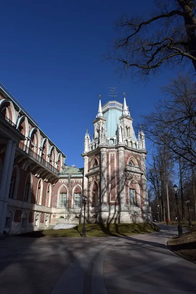 Tsaritsyno-budynki z parkiem i wieżami — Zdjęcie stockowe