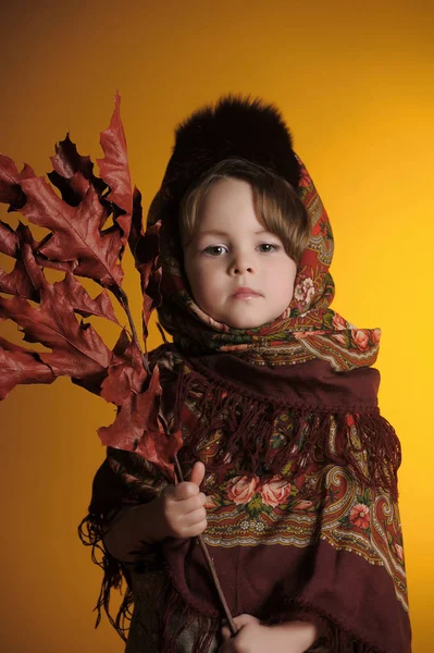 Mädchen in einem russischen Schal und einer Pelzmütze - Winter russischen Vintage s — Stockfoto