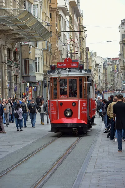 Turkey Istanbul 2018 Nostalgic Red Tram Istanbul Historic Tram Taksim — Stock Photo, Image