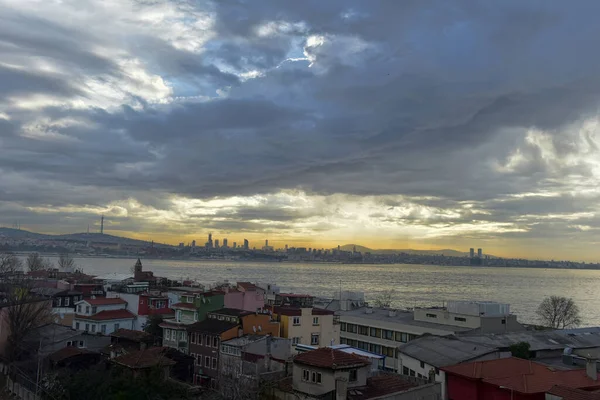 Türkiye Stanbul 2018 Günbatımı Borfort Manzarası Kentin Yerleşim Alanları — Stok fotoğraf