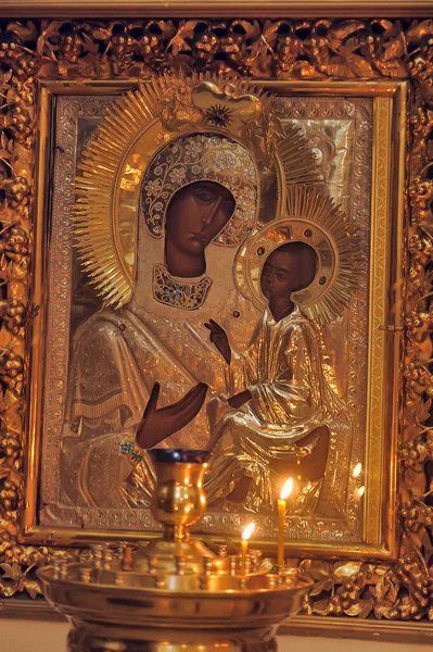 Rússia Pskov 2019 Interior Ícones Catedral Santíssima Trindade — Fotografia de Stock