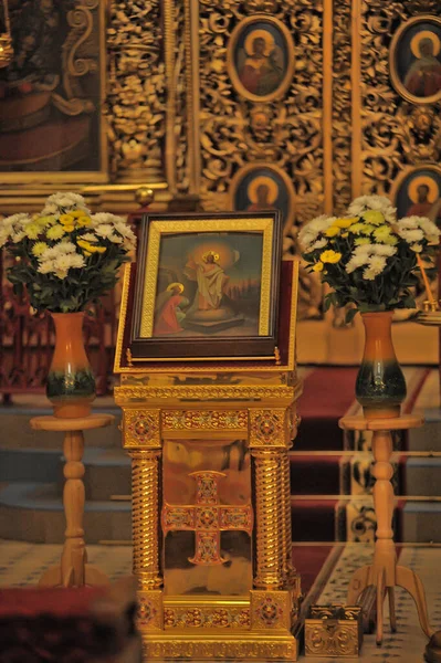 Russia Pskov 2019 Interior Icons Holy Trinity Cathedral — Stock Photo, Image