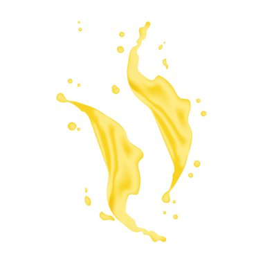 3D gerçekçi bükülmüş ananas suyu süt sıçrama damla ile. İzole ananas yoğurt karamel krem sörf dalgası beyaz arka plan üzerinde. Ürün ambalaj tasarımı. Eps10 vektör 